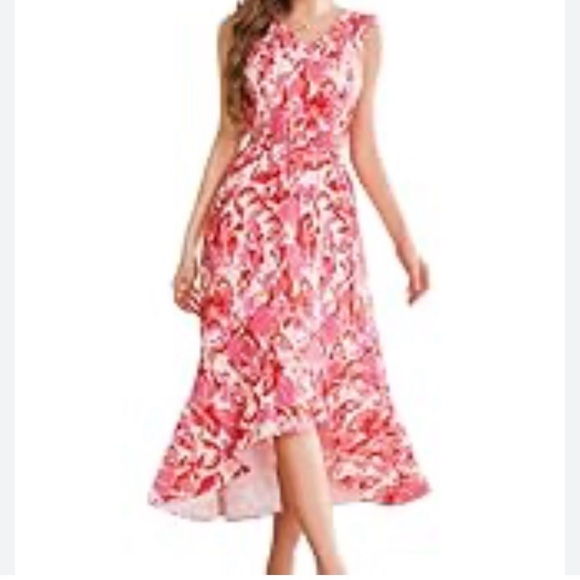 Aupuls Floral pink and white midi flowy dress - Picture 16 of 16